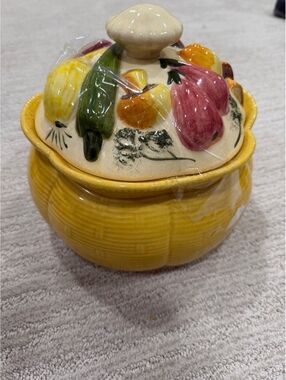 Yellow ceramic lidded trinket jar